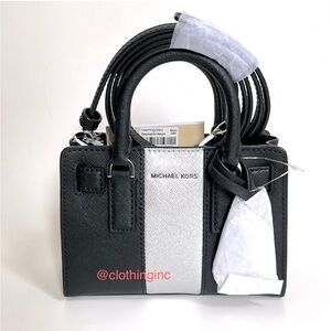 NWT MK Black & Silver Saffiano Leather Mini Crossbody with Metallic Center